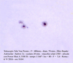 Dettaglio delle macchie solari 2585 del 6 settembre 2016. Foto di Leonardo di Emanuele