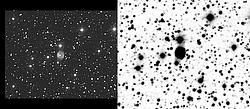Nebulosa planetaria NGC6905 fatta con il telescopio principale, cassegrain diametro 369mm focale 2517 (F/6.85). 15 Foto da 60 sesondi per un totale di 15min. All'immgine negativa è stata effettuata una mediana più somma di tutte le immagini e ingrandita d